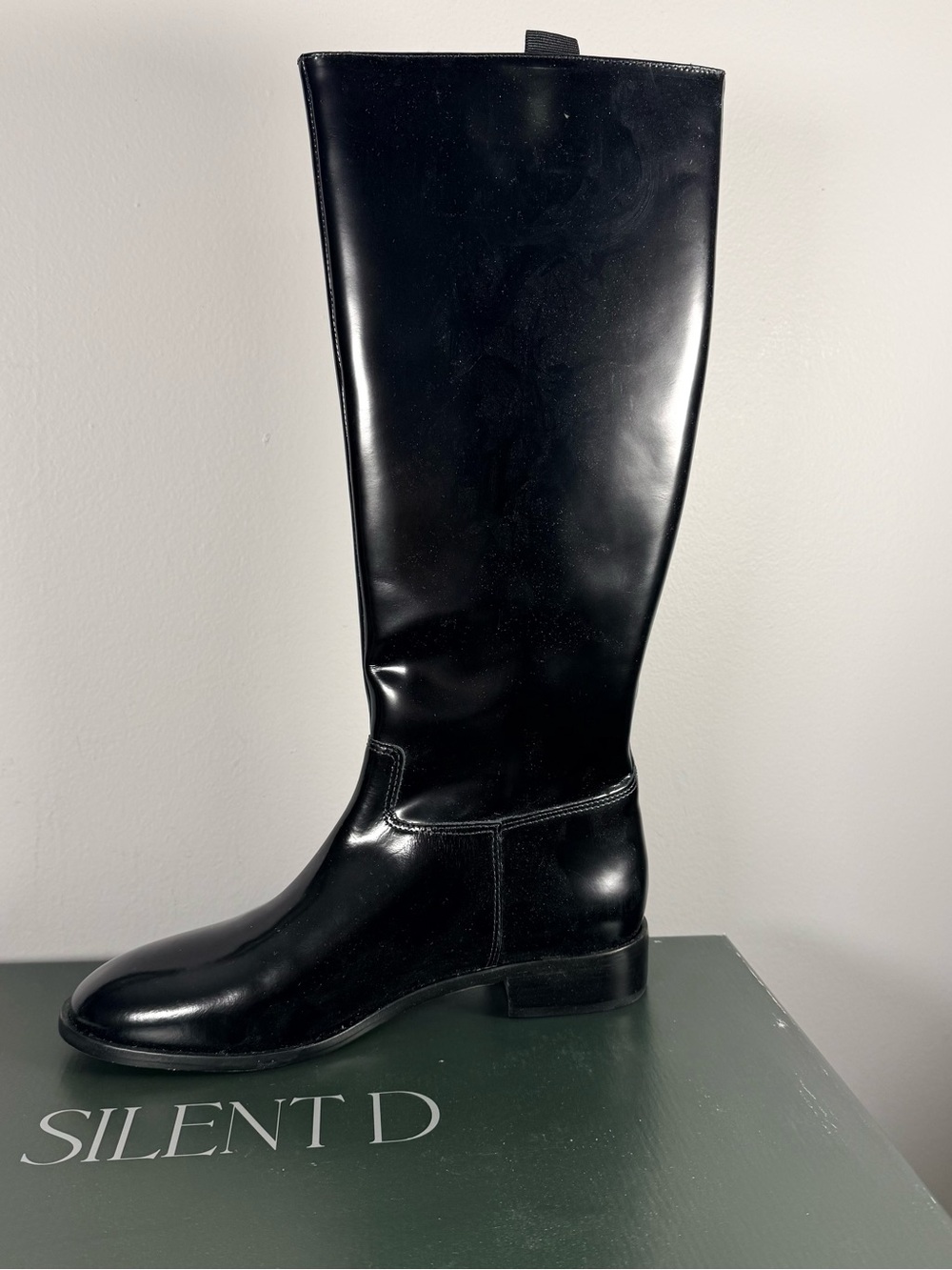 ANTHROPOLOGIE Silent D Giselle LUX BOX LEATHER Riding Boots BLACK Sz 41 9.5/10